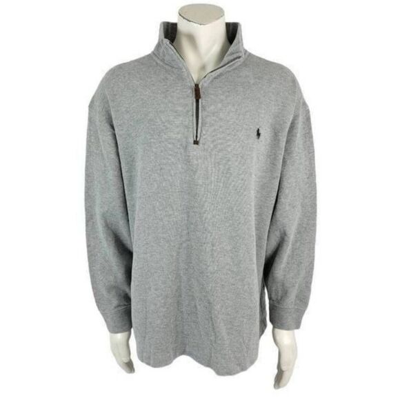 Polo Ralph Lauren Men’s Sweater 1XB Big Gray Cotton 1/4 Zip Mock Neck Pullover - Picture 1 of 7